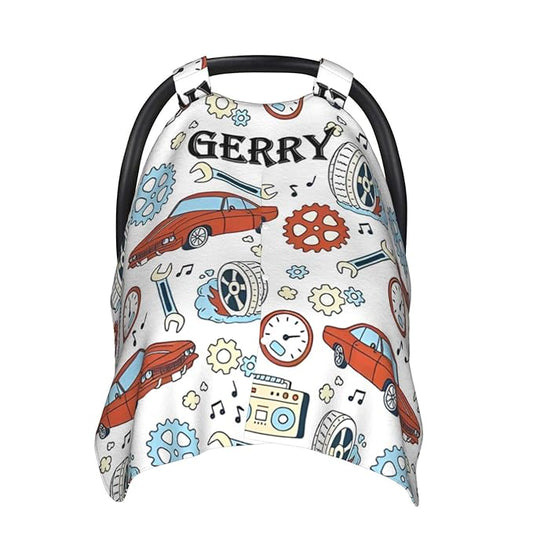 Personalized Baby Car Seat Canopy for Babies with Name, Custom Red Car Stroller Car Seat Covers for Boys Girls, Nursing Carseat Cover for Breastfeeding, Car Seat Canopies for Infant Newborn