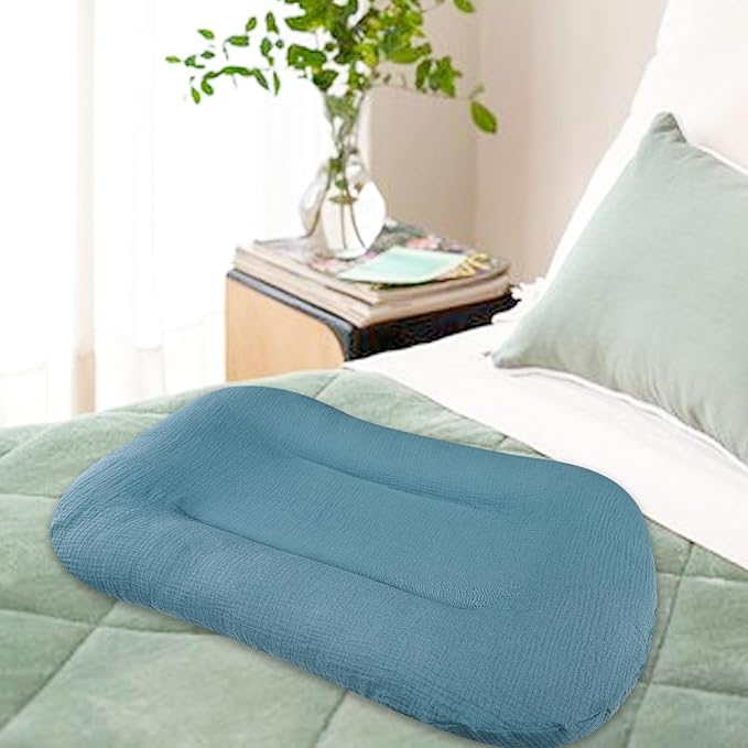 Hooyax Muslin Lounger Cover, Organic Cotton Removable Slipcover for Toddler & Infant, Padded Floor Seat Cover for Boys & Girls, Large Size 37 x 21 Inch, Blue