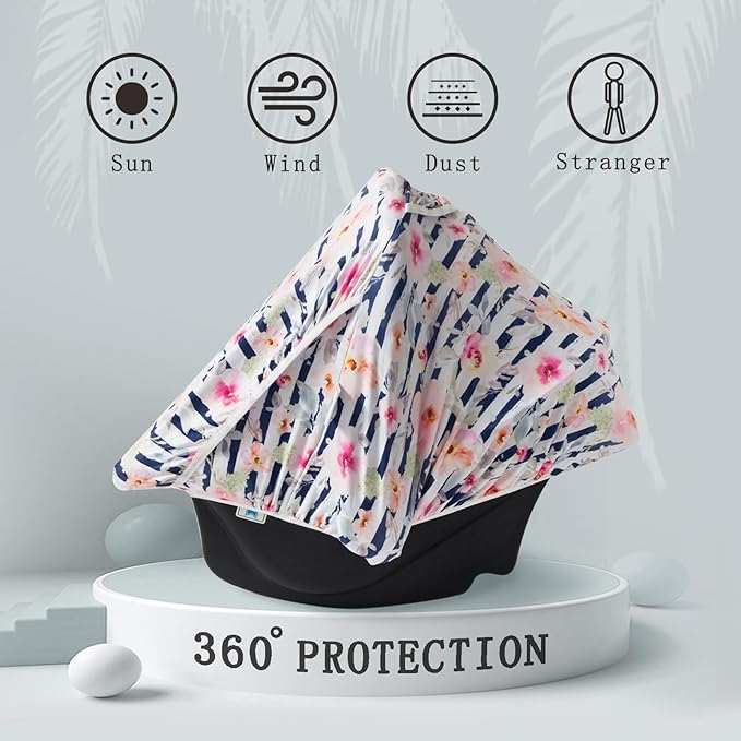 Little Tots Baby Car Seat Canopy Cover, Breathable Sun Shade, Full Privacy for Newborns & Infants, Universal Fit for Boys & Girls