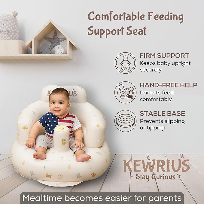 Inflatable Baby Seat Floor Seats for Babies 3 Months and Up for Infants, Blow Up Chair Inflatable Baby Chair, Infant Chair with Built in Air Pump (Inflatable Seat Polar Bear)