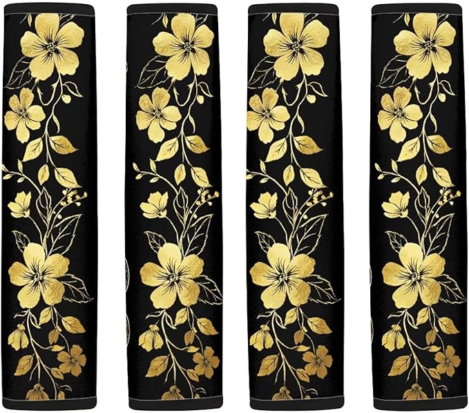 AFPANQZ Golden Floral Seat Belt Cover Pads Cushion Universal Fit Safety Seatbelt Pillow Head and Neck Support Adjustable Driver Shoulder Protection Luggage Bag Strap Pad