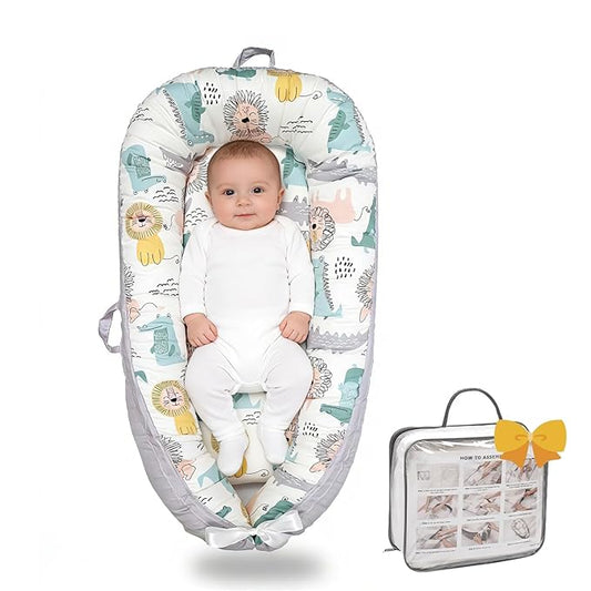 Infant Support Cushion-Breathable and Soft Organic 100% Cotton, Portable Tummy Time Mat with Removable Support Cushionr Cover, Floor Baby Support Cushion for Newborn - Lion