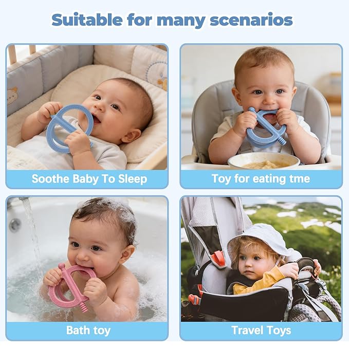 3 Pack Baby Teething Toys - Silicone Baby No-Drop Sensory Teether Toy Wrist Hand Teethers for Teething Relief, Food-Grade Newborn Essentials Chew Toys for Sucking Needs 0-12 Months