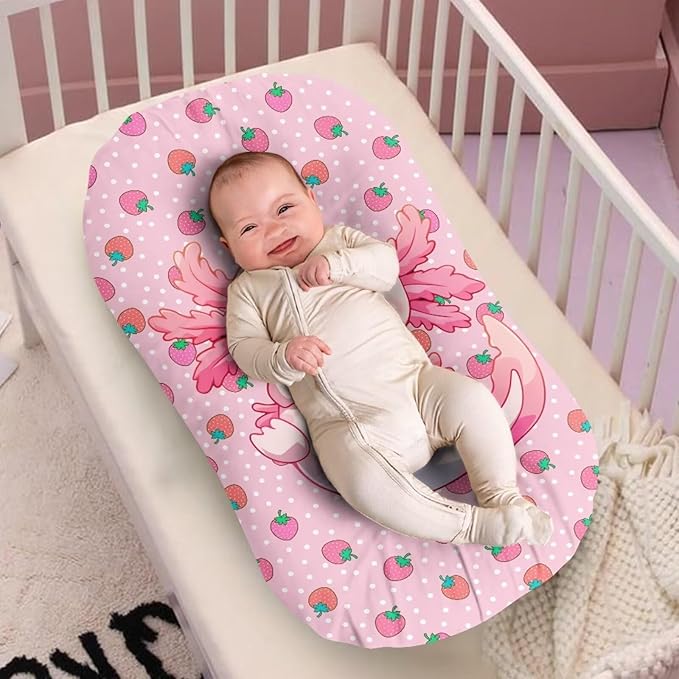 Strawberry Axolotl Baby Lounger Covers Soft Lounger Pillow Cover for Newborn Infant Co Sleeping Baby Nest Slipcover 31.5'' x 21.3'' for Home Travel