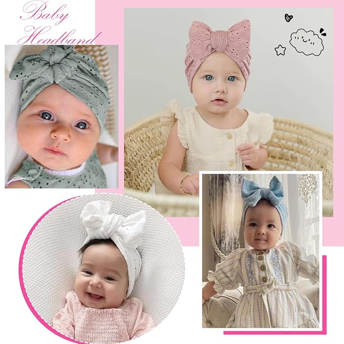 Ulico 2 Pack Personalized Girls Headband with Name,Custom Baby Girls Headband,Girls Embroidered Headbands,Newborn Headbands with Bow