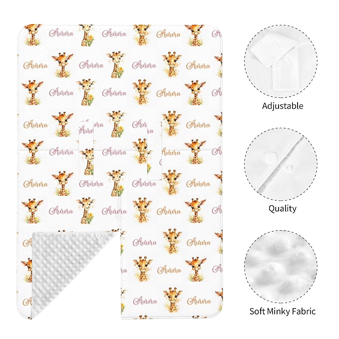Personalized Baby Car Seat Canopy Minky Giraffe Baby Blanket Custom Name Baby Car Seat Cover Girls Boys Infant Newborn Carseat Canopy Nursing Cover for Stroller Car Seat Canopies