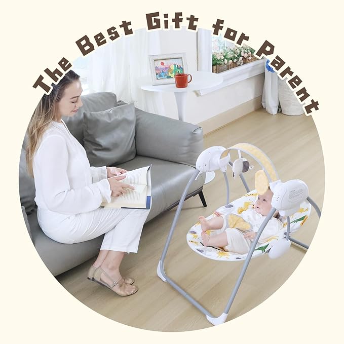 Portable Baby Swing for Infants, Compact & Foldable Infant Swing with 5-Speed Swing,Music, Timer, Cushioned Seat, Battery Operated, 0-9 Months 6-20 lbs,SG2405