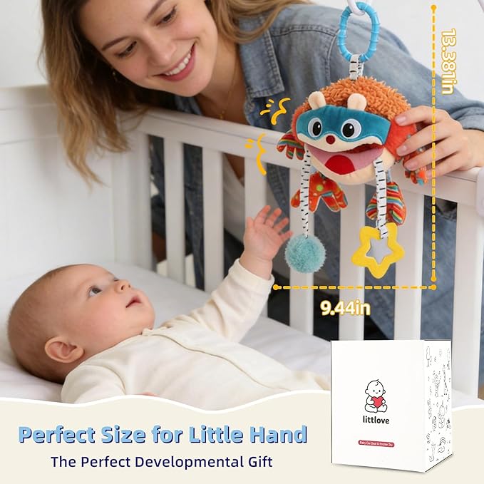 Car Seat Toys Hanging Baby Sensory Ball, Infant Roadtrip Travel Toys 0-6-12 Months with Rattle, Squeaky, Crinkle,Teether, Textures, Soft Montessori Plush Toys Newborn Gift Boys Girls