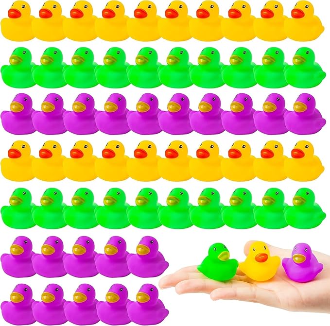Haooryx Mardi Gras Rubber Ducks - 60Pcs Mini Bath Toys Colorful Miniatures Tiny Ducks Squeak Bathtub Float Ducky Mardi Gras Carnival Party Favors Game Reward Baby Shower Birthday Pool Party Decoration