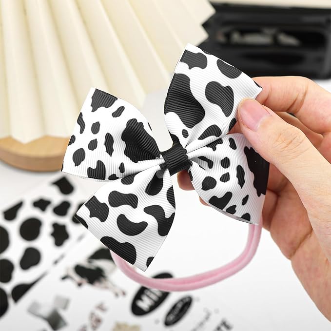 Cow Print Baby Hair Bow for Girls Cowgirl Accessories Newborn Infant Toddler Babies Girl Headbands Black and White Hairwraps