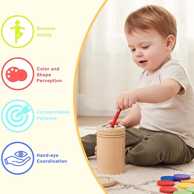 Wooden Montessori Baby Toddler Toys, 3 in 1 Educational Sensory Color Sorting Toys for Toddlers 1-3, Educational Color Sorting Fidget Sensory Toys