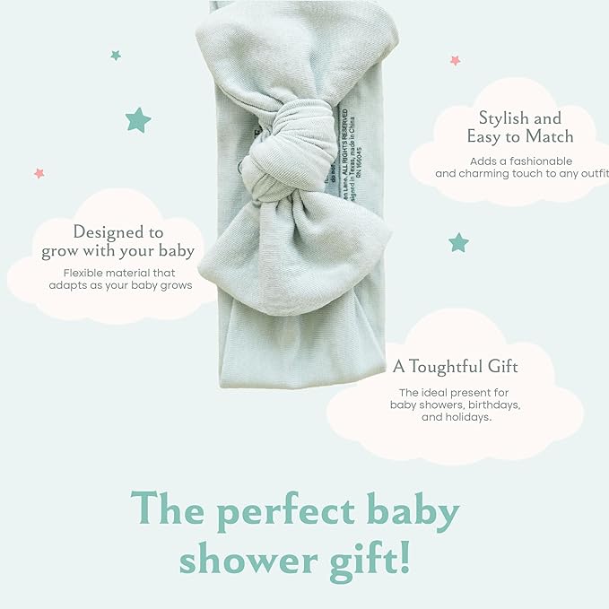 Caden Lane Baby Headwrap with Knotted Bow, Soft & Stretchy Bamboo Viscose, Comfortable Infant Hairband for Newborn & Toddler Girls, Ideal Gift for Baby Shower & Milestone Celebration, Lily Pad Green