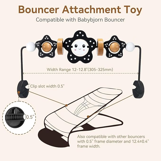 Baby Bouncer Toy Bar, Compatible with Baby Bjorn Bouncer, Wooden Baby Bouncer Toy Bar Attachment, Child-Friendly Materials, Rotatable Baby Sensory Toy for Babies