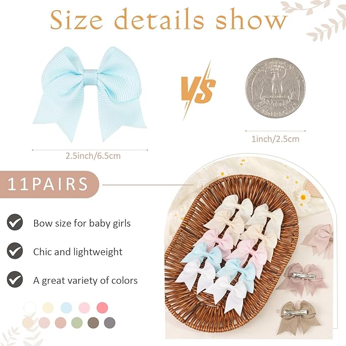 30pcs Baby Girls Grosgrain Ribbon Hair Bows Alligator Hair Clips 2.5 inch Toddlers Kids Handmade Pigtail Ponytail Hair Accessories, 15 Colors in Pairs