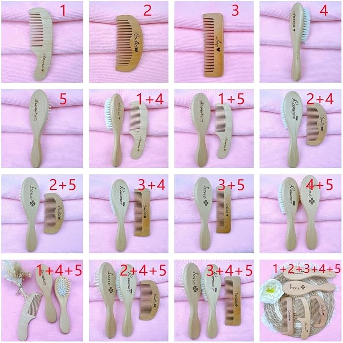 Personalized Custom Baby Brush and Comb Set for Newborn, Wooden Baby Comb, Preventing Cradle Cap, Natural Goat Bristles Brush, Gifts for Baby Shower
