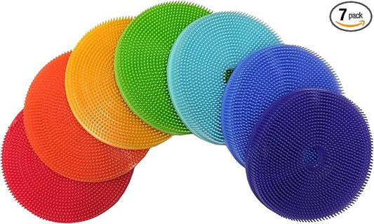Innobaby Bathin' Smart Rainbow Spots Silicone Bath Scrub for Kids and Toddlers, 7-Pack Value.