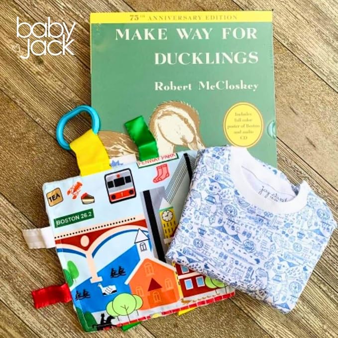 Baby Jack & Co 8x8” Learning Lovey Boston Massachusetts Tag Toys for Babies - Baby Crinkle Toys - Soft & Safe - Learn USA Cities and Shapes - Ideal Baby Toy & Gift BPA Free w/Stroller Clip