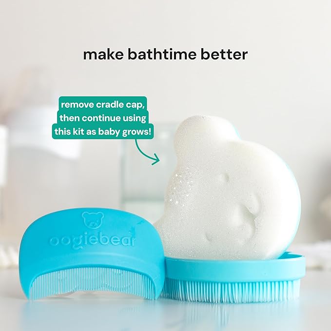 oogiebear Cradle Cap Brush Kit Includes 2 Additional Replacement Sponges – Gentle and Safe Scalp Massage Care with Sponge, Brush, and Comb for Newborns and Babies