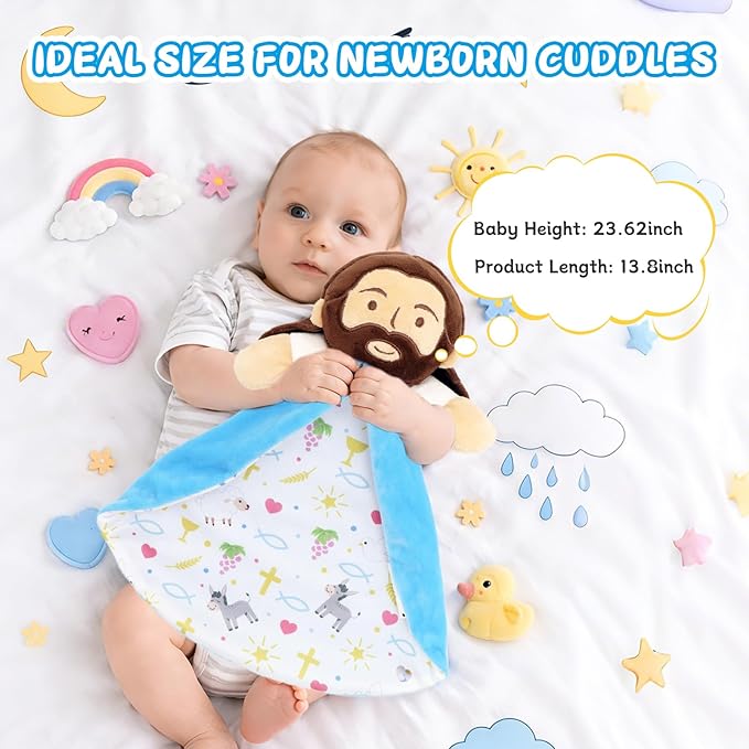 Yelakey Security Blanket, Baby Lovey with Soft Minky Velour, Baptism for Boys and Girls, 13.8 Inch Jesus Stuffed Snuggle Toy, Newborn Essentials Birthday