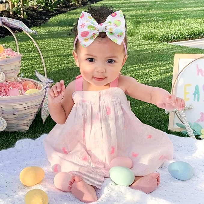 YanJie Easter Hairbands Baby Girl Headbands Pink Baby Headband Cheer Bows Egg Carrots Print Nylon Hairbands Bows Infant Easter Hair Accessories