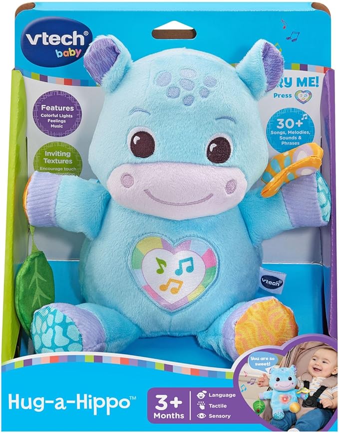 VTech Baby Hug-a-Hippo Musical Plush Toy with Lights and Textures, Blue