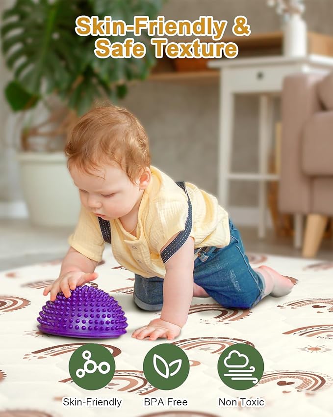 TINYHARBO Premium Foam Baby Play Mat 50" x 50" with Removable Cover, Extra Thick Padding Playpen Mat, Non-Slip Floor Mat, Stylish & Easy to Clean for Crawling Baby, Infants & Toddlers, Rainbow