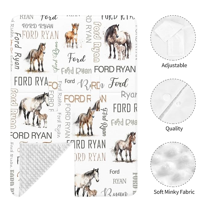 Personalized Winter Baby Car Seat Cover with Name Horse Winter Car Seat Cover for Baby Seat or Stroller Custom Infant Car Seat Covers Minky Blankets Nursing Cover Breastfeeding Scarf