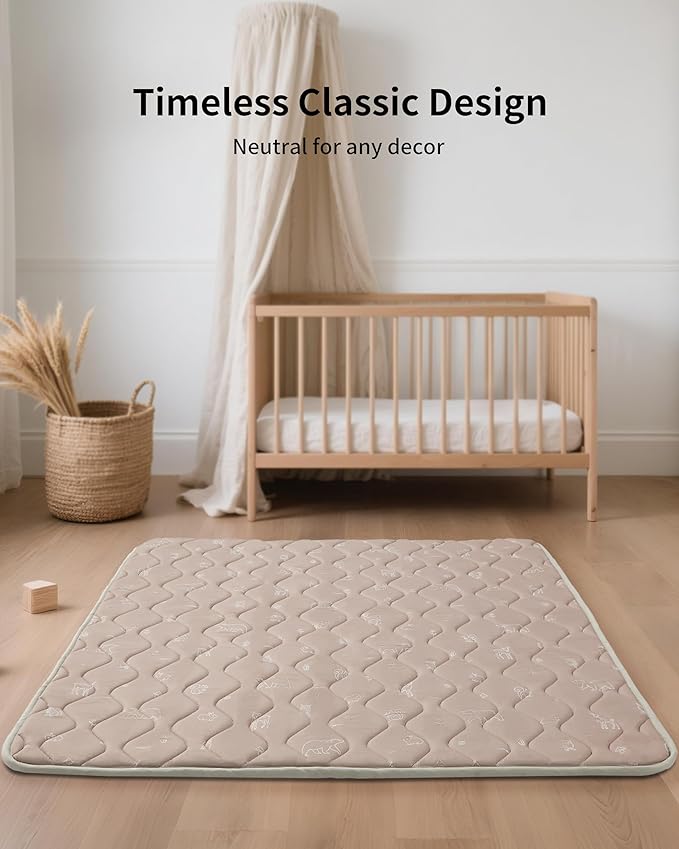 Fortella Extra Thick Baby Play Mat for 50" Playpen, 47"x47" Snug Fit Playpen Mat, Machine Washable Foam Play Mat for Floor - Portable, Non-Slip Tummy Time & Crawling Mat for Babies Toddlers (Forest Taupe)
