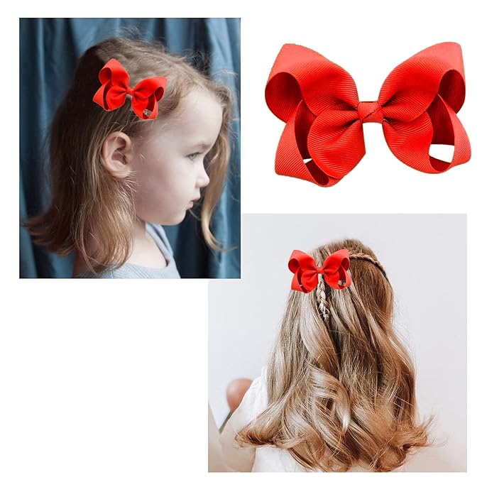 2 PCS 3inchs Hair Bows for Girls Grosgrain Ribbon Hair Bow Alligator Clips Hair Accessories for Baby Girls Toddlers(Red)