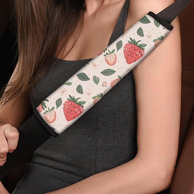 Car Seat Belt Strap Shoulder Pad,Car Seat Belt Cover Pad Universal Fit Suitable for Shoulder Bag,Laptop Computer Bags Pink Strawberry Pattern