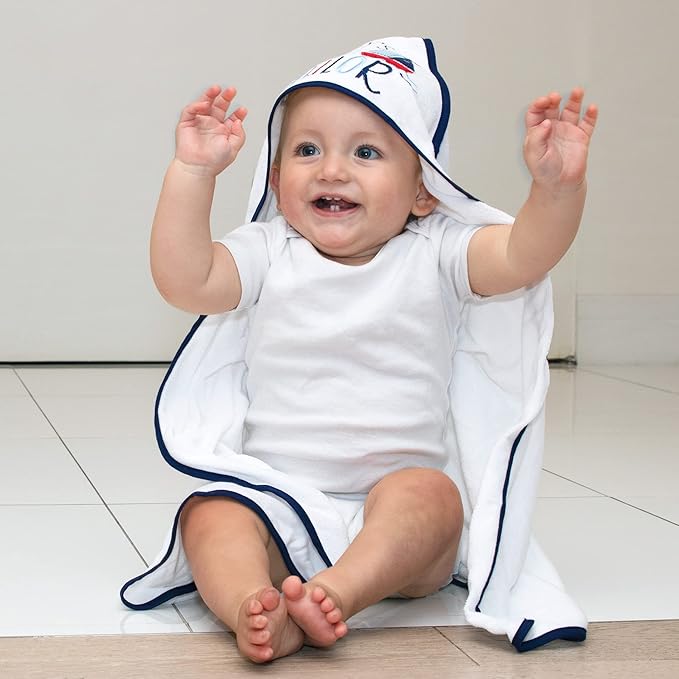 Baby Hooded Bath Towel and Washcloth Set for Infants, Boys and Girls 6-12 Months (Daddy's Sailor)