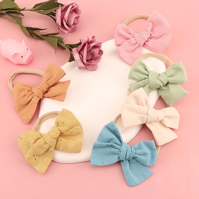 AQOKKA Baby Girl Headbands with Bows Soft Nylon Newborn Toddler Hairbands Handmade Baby Hair Accessories for Infant Girls Kids