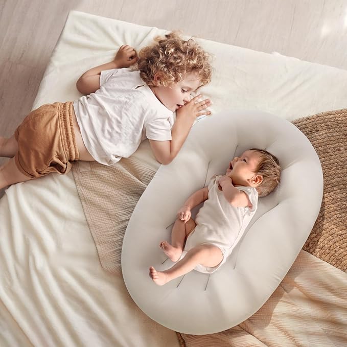 Baby Lounger for Newborn: Portable & Lightweight Pillow for Tummy Time Playtime & Diaper Changes - Skin-Friendly & Breathable for 0-12 Month Supervised Use