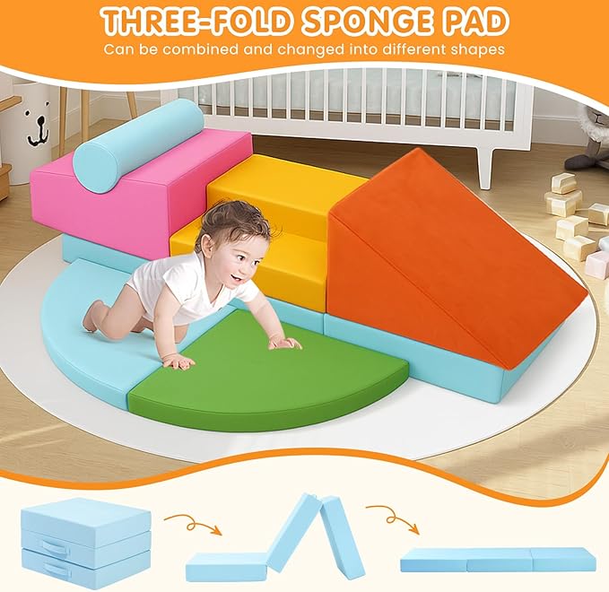 7PCS Climbing Toys for Toddlers 1-3 Inside, Foam Baby Climbing Blocks Soft Play Set for Toddlers 1-3, Corner Toddler Climbing Toys Indoor Baby Climbing Gym for Toddler Climbing Crawling and Sliding