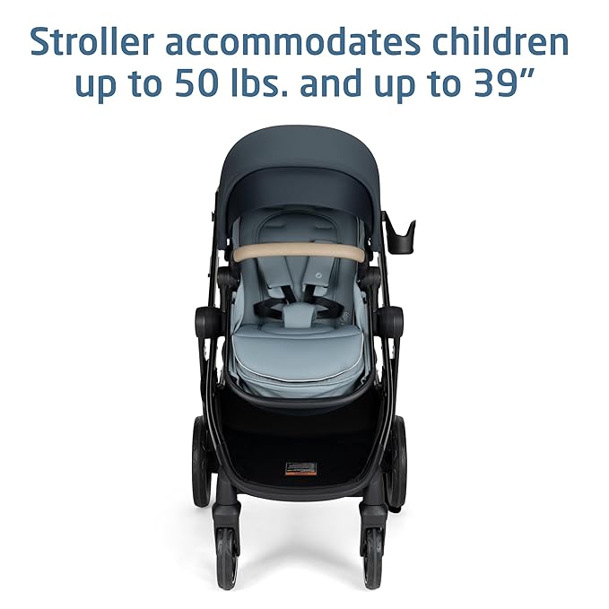 Maxi-Cosi Zelia Pro 5-in-1 Travel System with Mico Pro Infant Car Seat, Baby Stroller Combo, Reversible Seat, Large Wheels, Adjustable Handle, Newborn to Toddler, Lightweight, Seascape