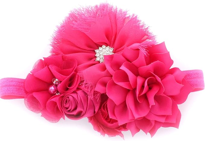 My Lello Shabby Fabric Flower Cluster Headbands Baby - Girls - Toddler Stretchy Elastic