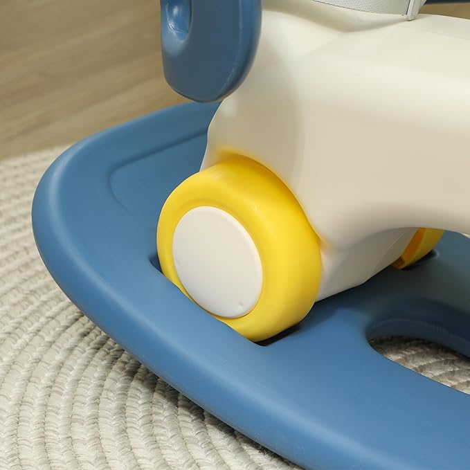 Qaba 4-in-1 Rocking Horse for Toddlers 1-3 Years, Baby Rocking Horse with Detachable Balance Board and Push Handle, Horse-Shaped Ride On Toy with 4 Smooth Wheels, for Baby Girls and Boys, Blue