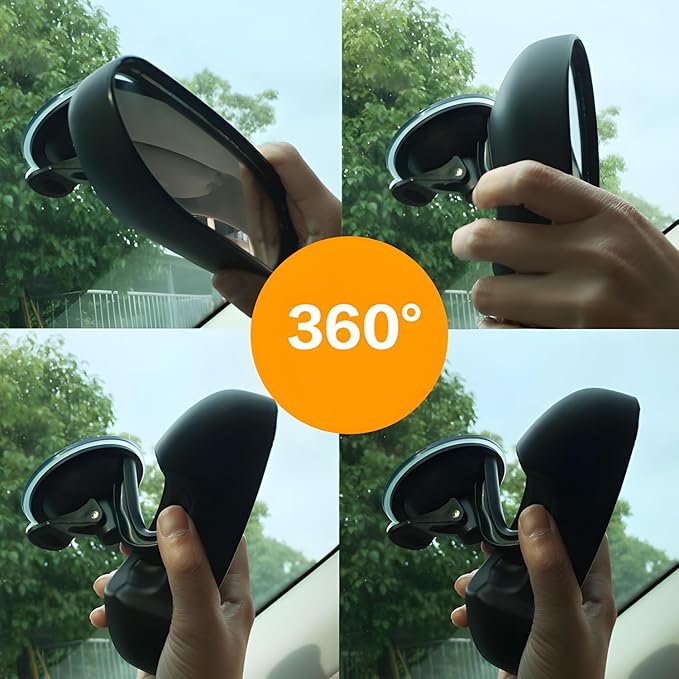 Universal Car Baby Mirror 360 Degree suction cup type Car Back Seat Baby View Mirror Adjustable Auxiliary Rear View Mirror 5.9Inch - Black