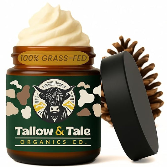 Tallow And Tale Grass-Fed & Finished Organic Tallow Cream | Face & Body Moisturizer | For Sensitive, Dry & Irritated Skin (8 OZ, Backwood Wilds - Pine, Fir Needle, Frankincense & Rosemary)