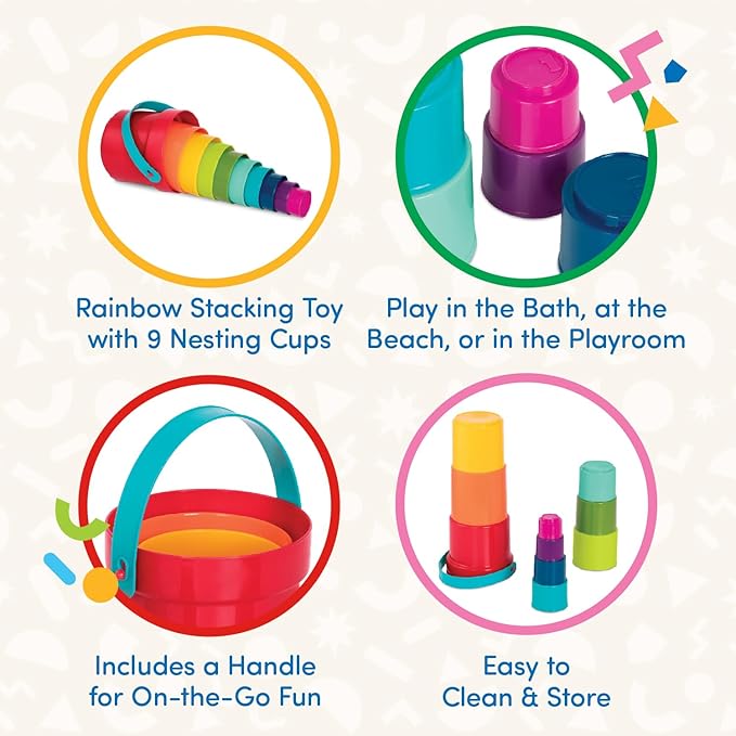 Battat – Stacking Toy – Educational & Dexterity Toy – Nesting Cup Playset – Water & Beach Toys – 18+ Months – Stack Up Cups, Medium, 10 Pieces Set