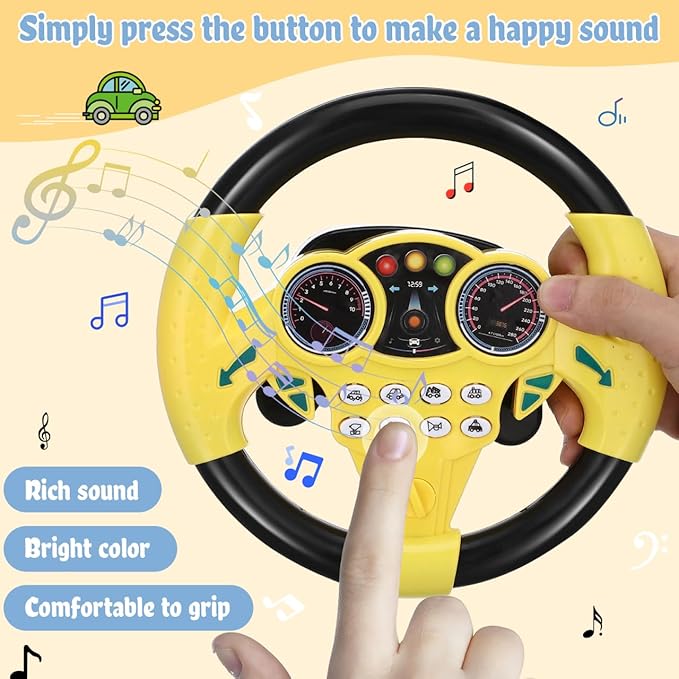 Toyvian Kids Steering Wheel - Simulated Driving Controller, Early Education Pretend Driving Toy with Light Music, Steering Wheel Toys for Toddlers 1-3