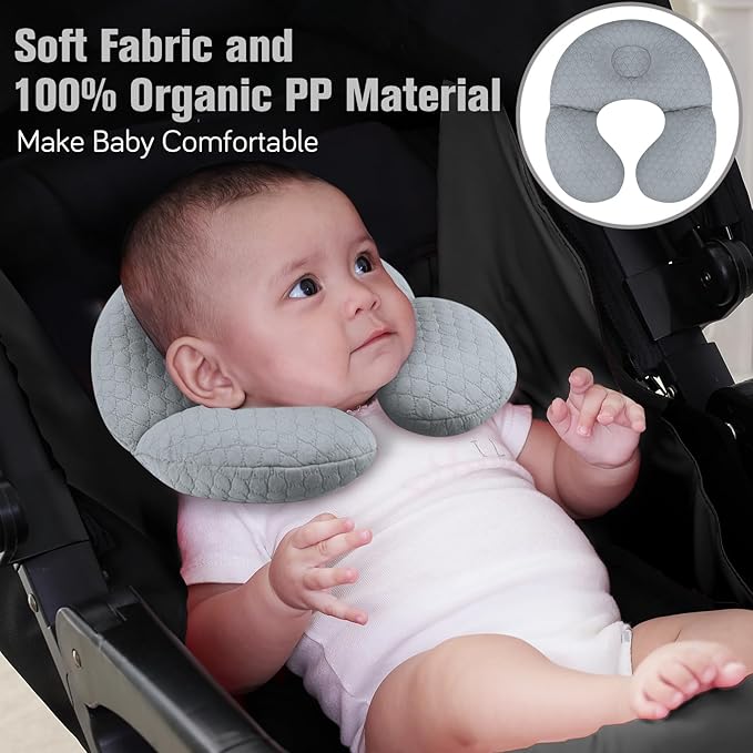 KAKIBLIN Baby Travel Pillow, Upgraded Baby Neck Pillows for Car Seat, Infant Neck Support Pillow for Head and Neck, Newborn Head Support for Car Seat, Stroller, Pushchair (Grey)