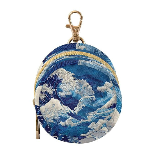 Pacifier Holder with Clip Pacifier Case for Diaper Bag Round Baby Pacifier Pouch Box Bag Portable Deep Blue Sea Waves