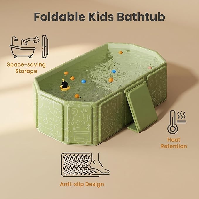 Baby Foldable Kids Bathtub for Infants to Toddler with Non-Slip Base,Easy Storage,Perfect for Small Spaces (Green)