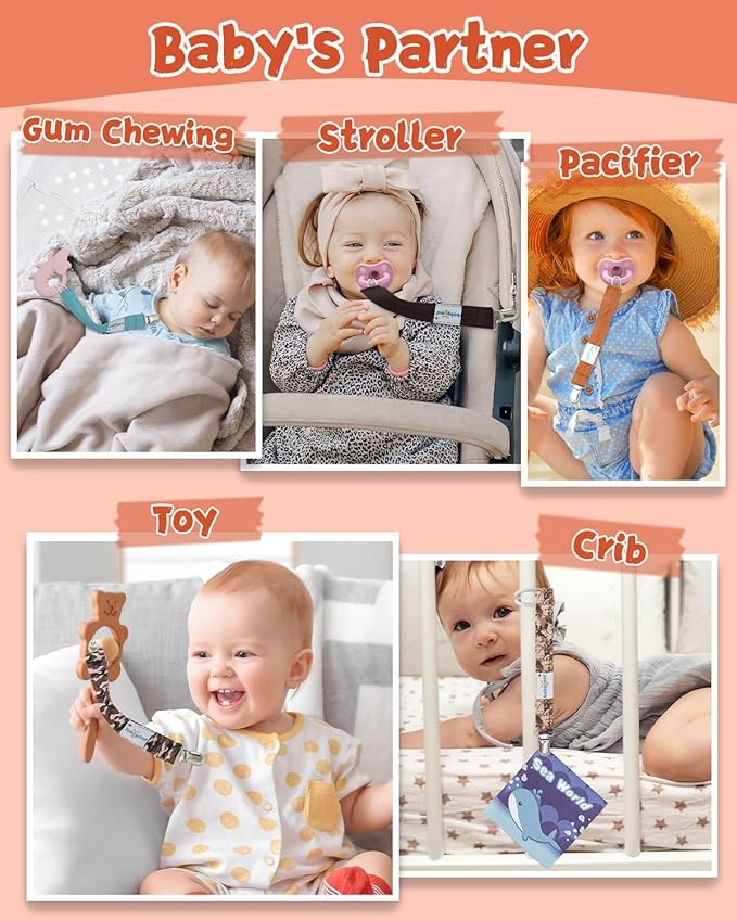 babygoal Baby Neutral Pacifier Clips, 8 Pack Binky Paci Holder Clip for Baby Boys and Girls Fits Most Pacifiers and Binkies