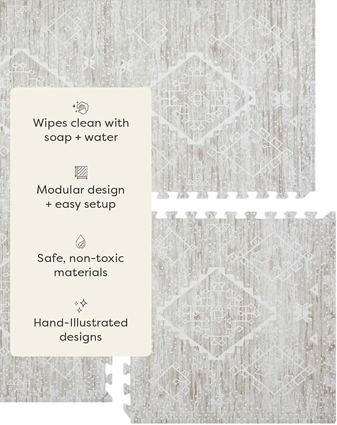 House of Noa Play Mat – 4x6 Driftwood Ula – Set of 6 Tiles – Cushioned EVA Foam Play Mat for Floor, Soft Interlocking Mats for Hard Floors