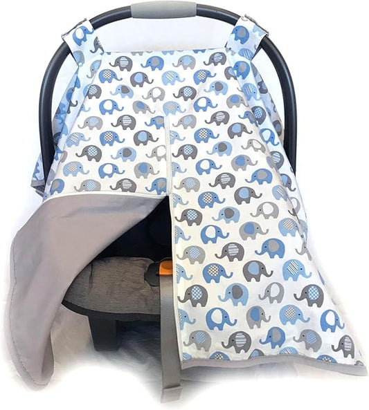 Vera Elephant 100% Breathable Cotton Baby Car Seat Cover (Blue Grey)