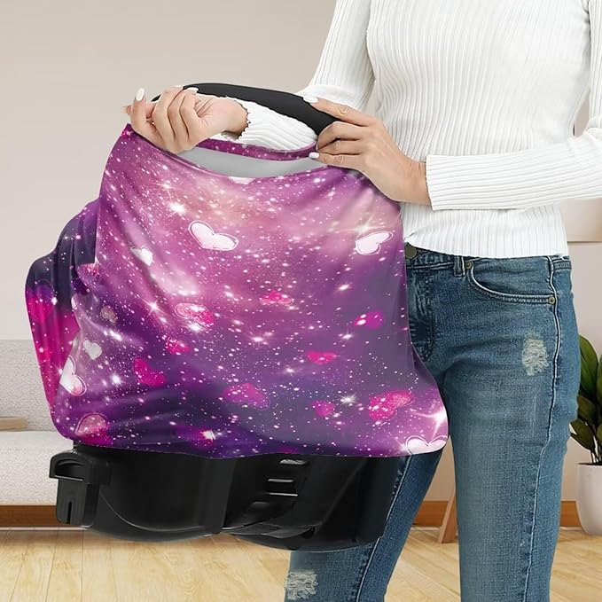 AFPANQZ Galaxy Heart Stretchy Baby Car Seat Covers for Boys Girls Infant Car Canopy Spring Autumn Winter Snug Warm Breathable Windproof Open Peep Top Universal Fit