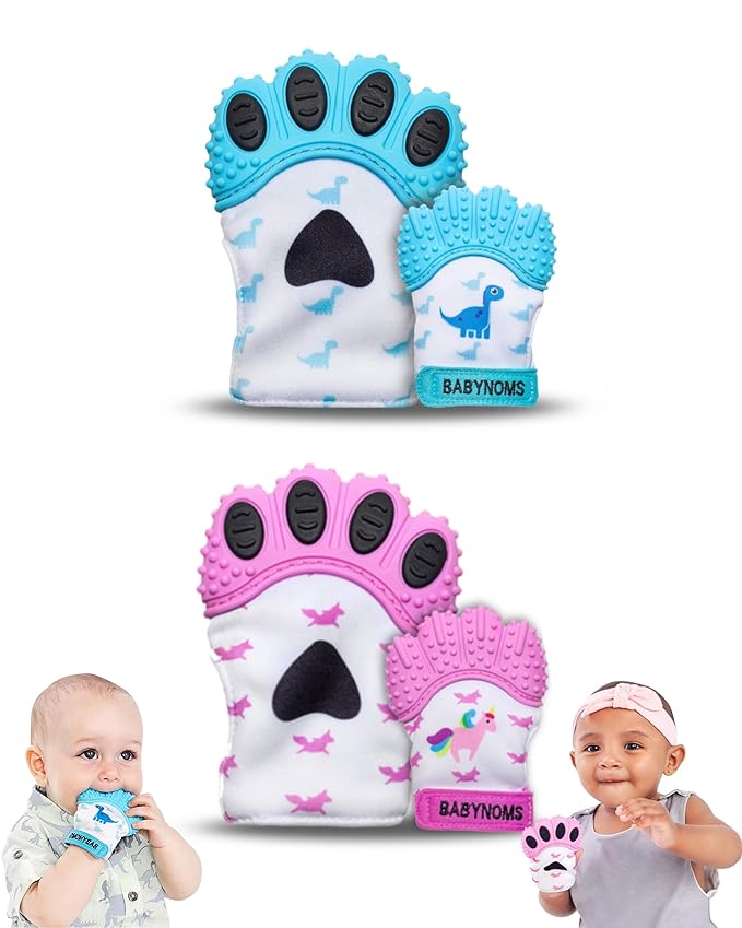 ® Teething Mitten Bundle | Dino Blue & Pink Unicorn Teether Paws