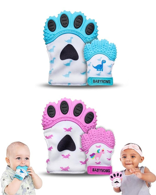 ® Teething Mitten Bundle | Dino Blue & Pink Unicorn Teether Paws